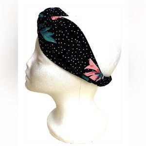 Black Headband with White Polka Dots and Florals